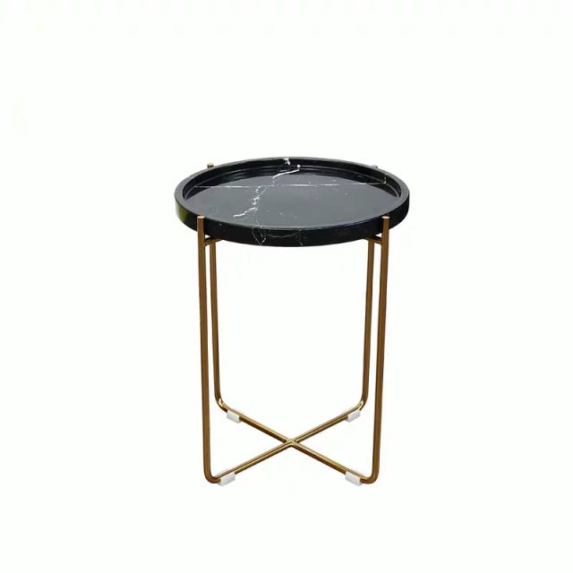 LY-7013B 黑+铜色   ，42cmX52cm，大理石+铁艺， 个性家居别墅店面橱窗现代轻奢桌