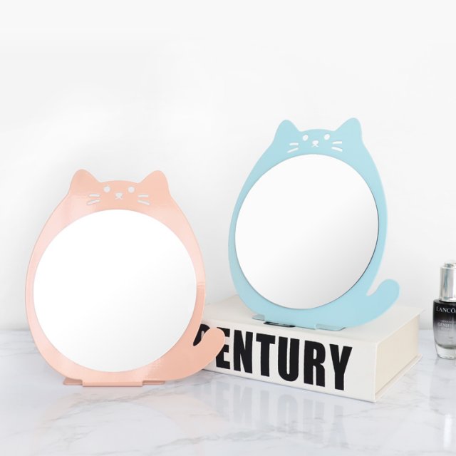 包包宝厂家直销 原创设计猫咪造型梳妆台镜 家居多功能收纳化妆镜