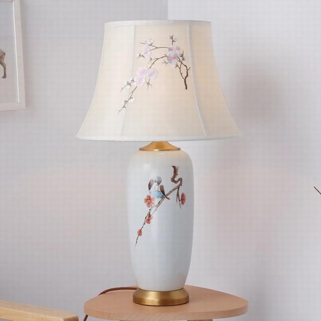 新中式风格唐代花鸟瓷瓶底座灯具设计师样板会所书房卧室台灯