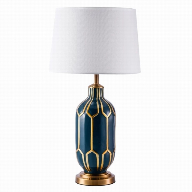 新中式宝蓝陶瓷瓶底座灯具设计师样板会所书房卧室台灯