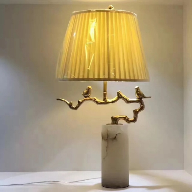 美式汉白玉全铜树形灯柱底座创意个性样板房卧室书房床头台灯