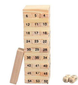 54片装原色儿童叠叠高积木 小号数字层层叠抽抽乐益智 木制玩具