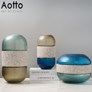 北欧简约玻璃新型简约材质工艺品几何圆形摆件设计样板房装饰花瓶
