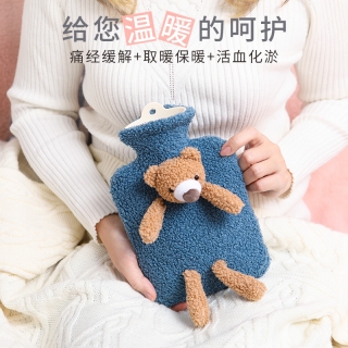 新款跨境卡通注水热水袋隐形兔子毛绒暖手宝小熊暖宫暖宝宝暖手袋