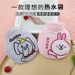 创意卡通独角兽注水热水袋绣花工艺圆型pvc迷你防爆暖手宝暖宝宝