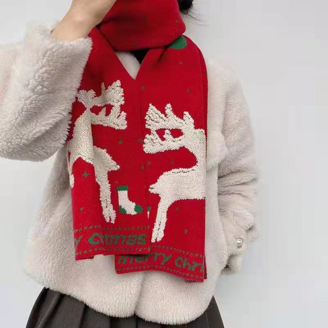 圣诞礼物红色小鹿围巾女韩版ins潮秋冬新款加厚保暖学生百搭围脖