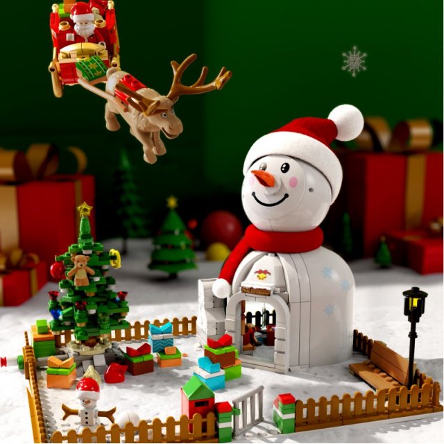 森宝积木圣诞节礼物拼装益智玩具灯光圣诞树圣诞雪人礼品屋礼物