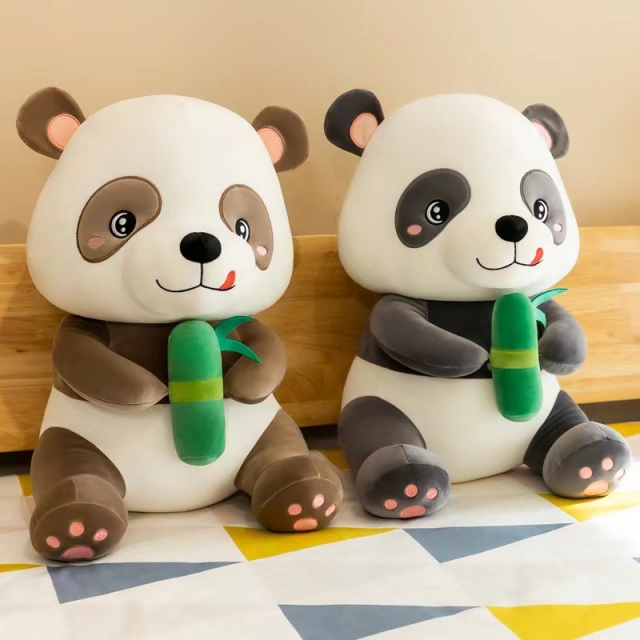 竹子熊猫毛绒玩具黑白熊猫公仔创意小熊批发坐姿抱抱熊玩偶