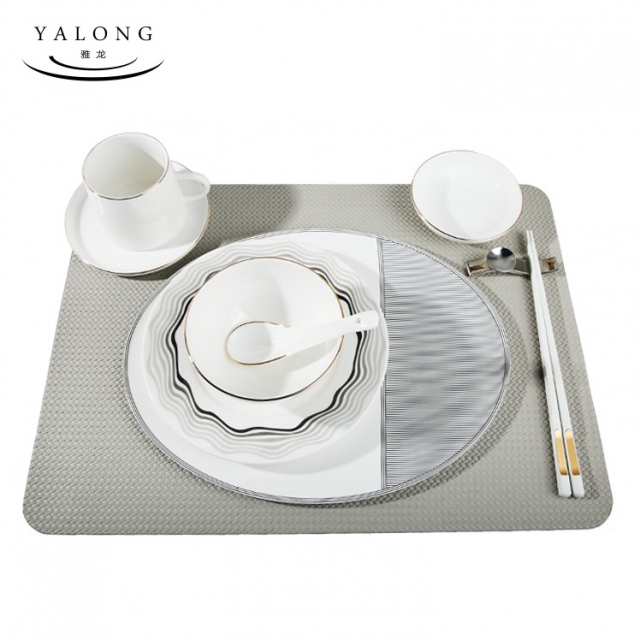 雅龙 工厂直营 陶瓷餐桌摆台骨碟碗勺 条纹餐盘套装 样板房餐具