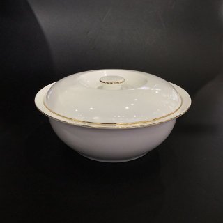唐山骨质瓷中式家用纯色描金带盖汤碗