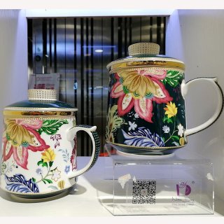 唐山优质骨瓷单人办公室泡茶茶滤杯礼盒装珐琅彩茶杯
