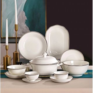 唐山骨瓷餐具家用50头简约中式轻奢陶瓷碗碟组合套装
