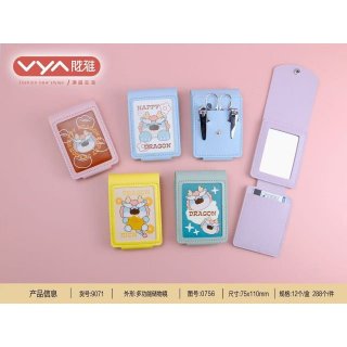 可爱卡通印图美甲套装纽扣设计折叠便携口袋化妆镜储物镜手持镜