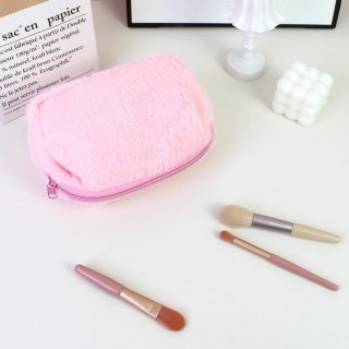 毛绒化妆包精致ins少女系马卡龙毛绒收纳包韩版可爱大容量化妆包