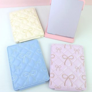 甜美可爱女生学生PU菱格纹蝴蝶刺图案可折叠高清化妆镜