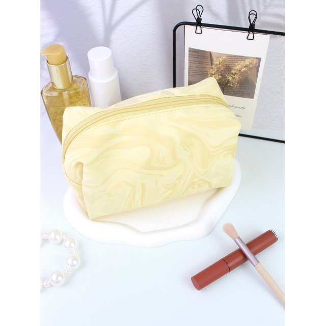 [胜雅] 时尚奶油黄晕染纹路拉链大容量便携轻便化妆收纳洗漱包手拿包