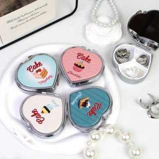 爱心造型首饰收纳盒双面折叠便携化妆镜 暂无评分