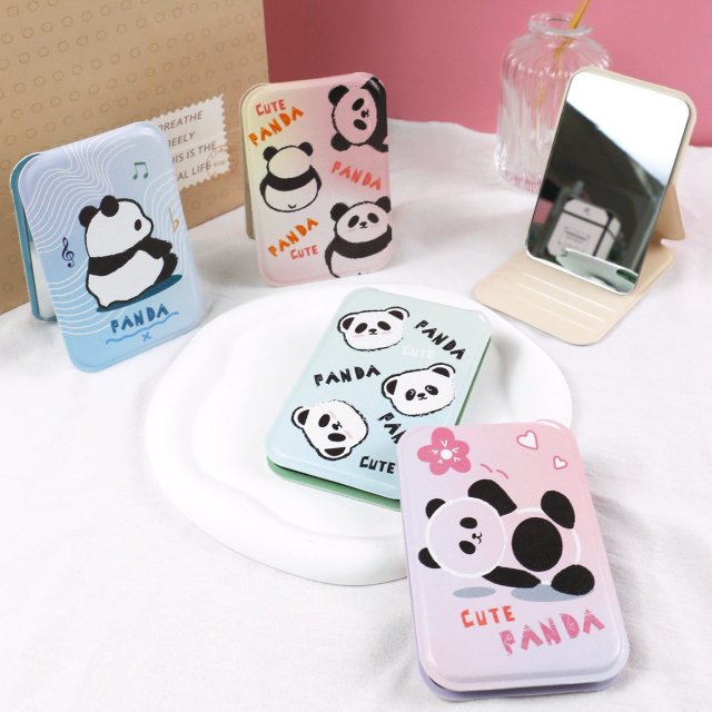[胜雅] 可爱卡通熊猫图案可折叠便携口袋化妆时尚镜学生卧室补妆用小镜子