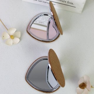 原木爱心造型可爱时尚双面便携折叠高清化妆镜