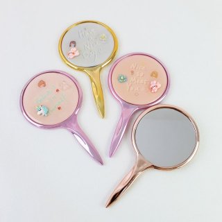 圆型小型手柄镜滴胶随身镜便捷化妆镜迷你可爱卡通新款少女心精致