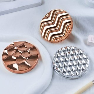 ins风简约高级电镀金属色圆形双面折叠口袋便携高清化妆镜