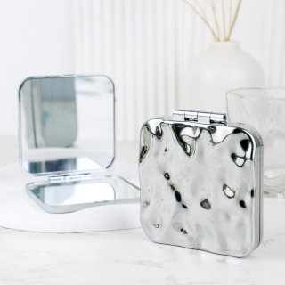 INS风简约高级水波纹便携高清化妆镜口袋镜手持双面折叠镜子