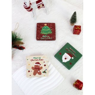 ins 风圣诞主题双面化妆镜 迷你口袋折叠镜 可爱节日装饰随身补妆镜