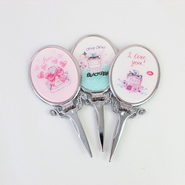 [] 圆形复古手持镜可爱化妆镜便携补妆随身迷你都市香水卡通精致少女