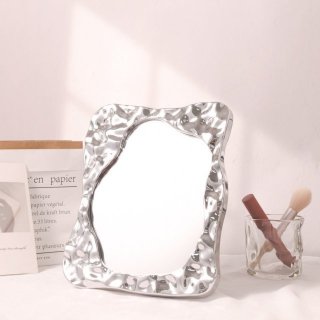 INS风电镀银色化妆镜台式桌面小镜子学生宿舍折叠简约梳妆镜