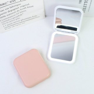 led灯手持化妆镜ins风带灯补光随身小镜子便携桌面折叠小方镜