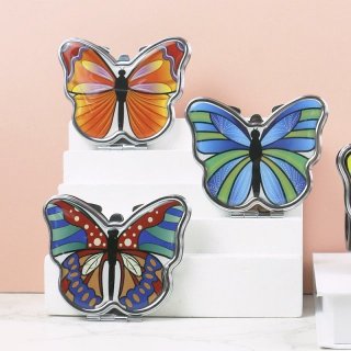 蝴蝶图案形状折叠式口袋镜便携式滴胶工艺双面折叠化妆镜随身镜