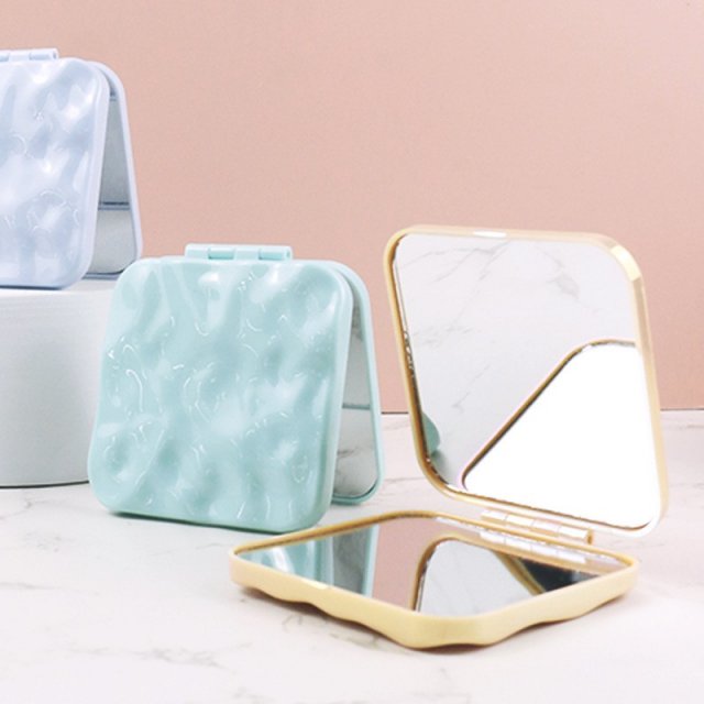 [胜雅] 水波纹中方时尚奶油色ins风家用便携口袋化妆镜创意方形化妆镜