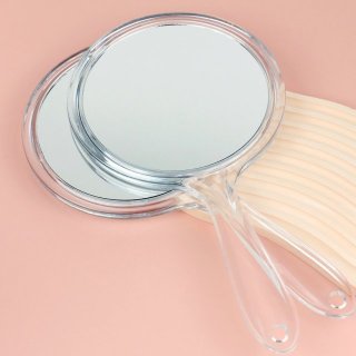 简约轻便化妆镜随身携带迷你梳妆镜圆形手柄手持高清化妆镜子