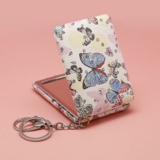 复古蝴蝶闪钻长方折叠化妆镜面包镜钥匙扣挂包镜补妆镜随身镜便携