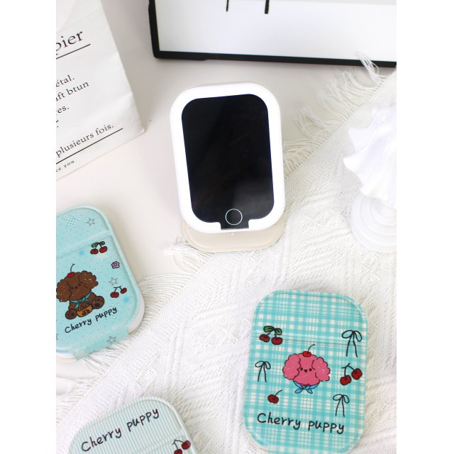 [] 樱桃小狗桌面镜子化妆镜带灯折叠翻盖led补妆镜便携学生宿舍镜子