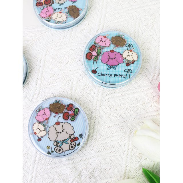 [胜雅] 樱桃小狗可爱圆形化妆镜便携随身镜女生学生礼品折叠美妆镜小镜子