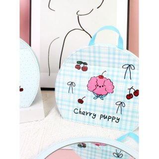 樱桃小狗圆形折叠壁挂镜化妆镜浴室镜子女生镜子宿舍卧室折叠台镜