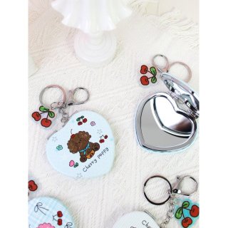 心形便携双面折叠化妆镜樱桃小狗挂包镜学生随身补妆小镜梳妆镜