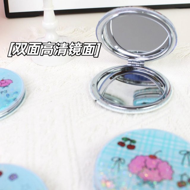 [胜雅] 创意流沙INS风卡通双面化妆镜女生小镜子补妆镜折叠镜随身便携镜