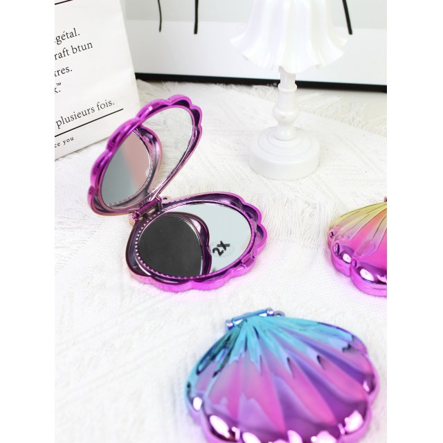 [胜雅] INS风跨境亚马逊渐变镭射贝壳镜子化妆镜补妆镜便携折叠镜随身镜