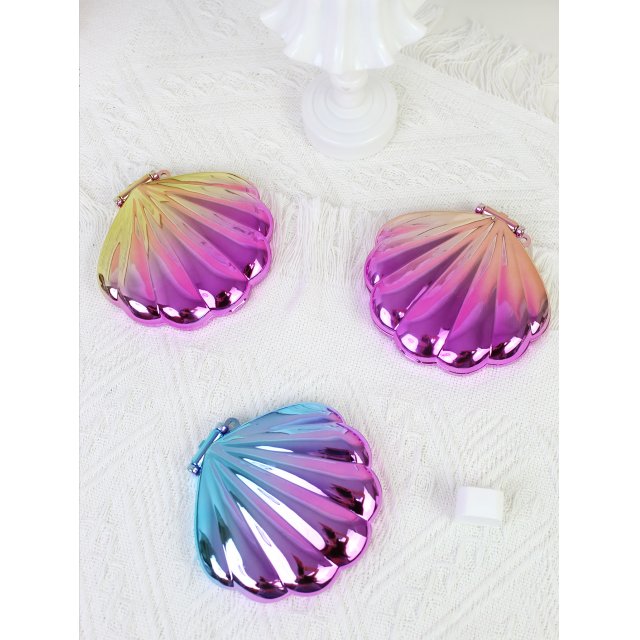 [胜雅] INS风跨境亚马逊渐变镭射贝壳镜子化妆镜补妆镜便携折叠镜随身镜