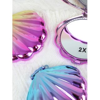 INS风跨境亚马逊渐变镭射贝壳镜子化妆镜补妆镜便携折叠镜随身镜