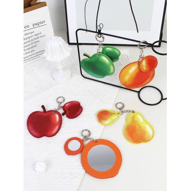 [胜雅] 创意仿真水果PU皮随身镜迷你补妆镜化妆镜便携小镜子挂包镜随身镜