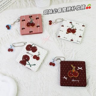 INS风小清新樱桃格纹折叠镜子补妆镜化妆镜梳妆镜便携镜子小镜子