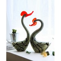 天生一对天鹅摆件 纯手工制作彩色琉璃精湛工艺家居饰品摆件礼品赠品