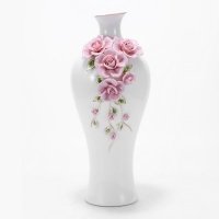 新款 新古典现代粉色花朵白色陶瓷台面花瓶摆件摆设 礼物v417-1p