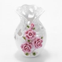 陶瓷工艺品 简约家居饰品摆件现代时尚 玫瑰敞口镂空花瓶摆件v417-5p