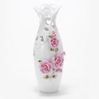 简约现代时尚创意镂空陶瓷白色花瓶落地客厅摆件v417-6p