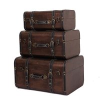 简约木制咖啡色三件套手提收纳箱72469-2