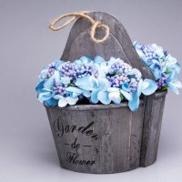 木艺挂壁小提桶提篮紫色配蓝色花仿真花艺假花干花绢花 壁饰花篮LJRZ-27